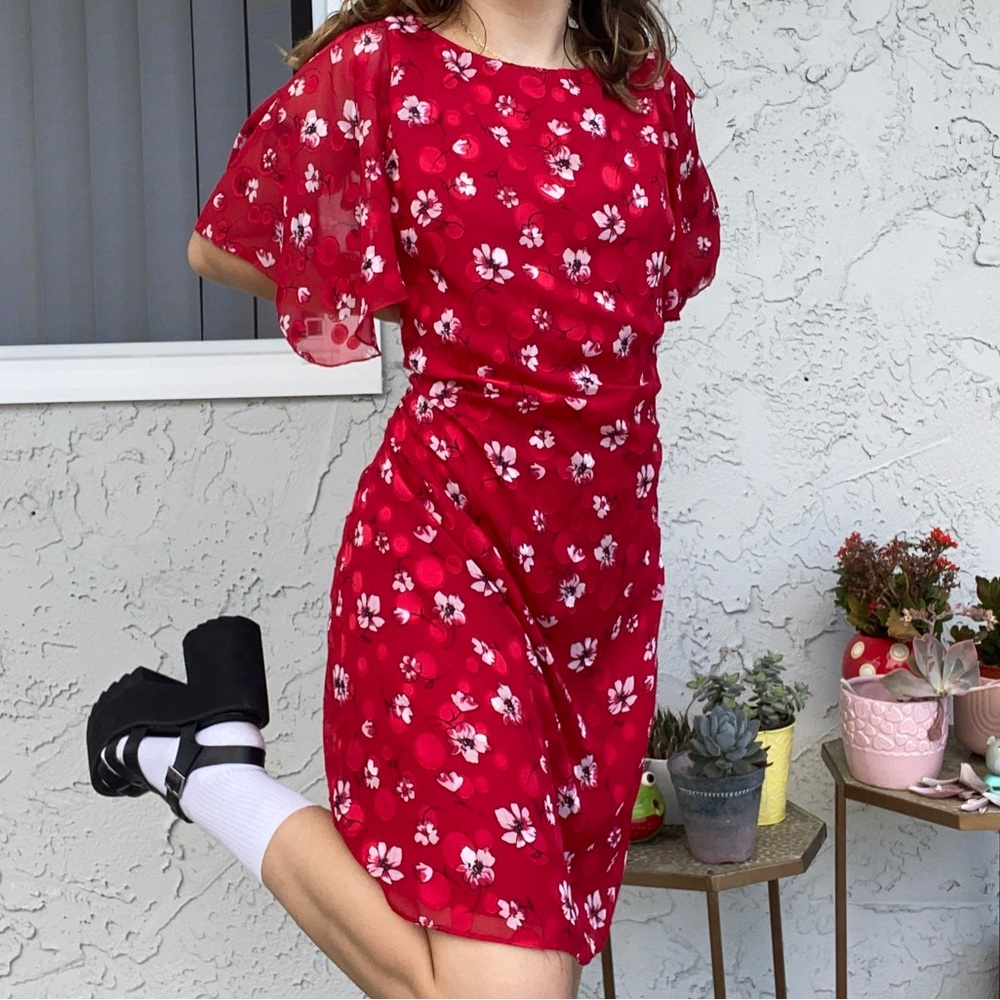 Karl Lagerfeld red floral flowy dress